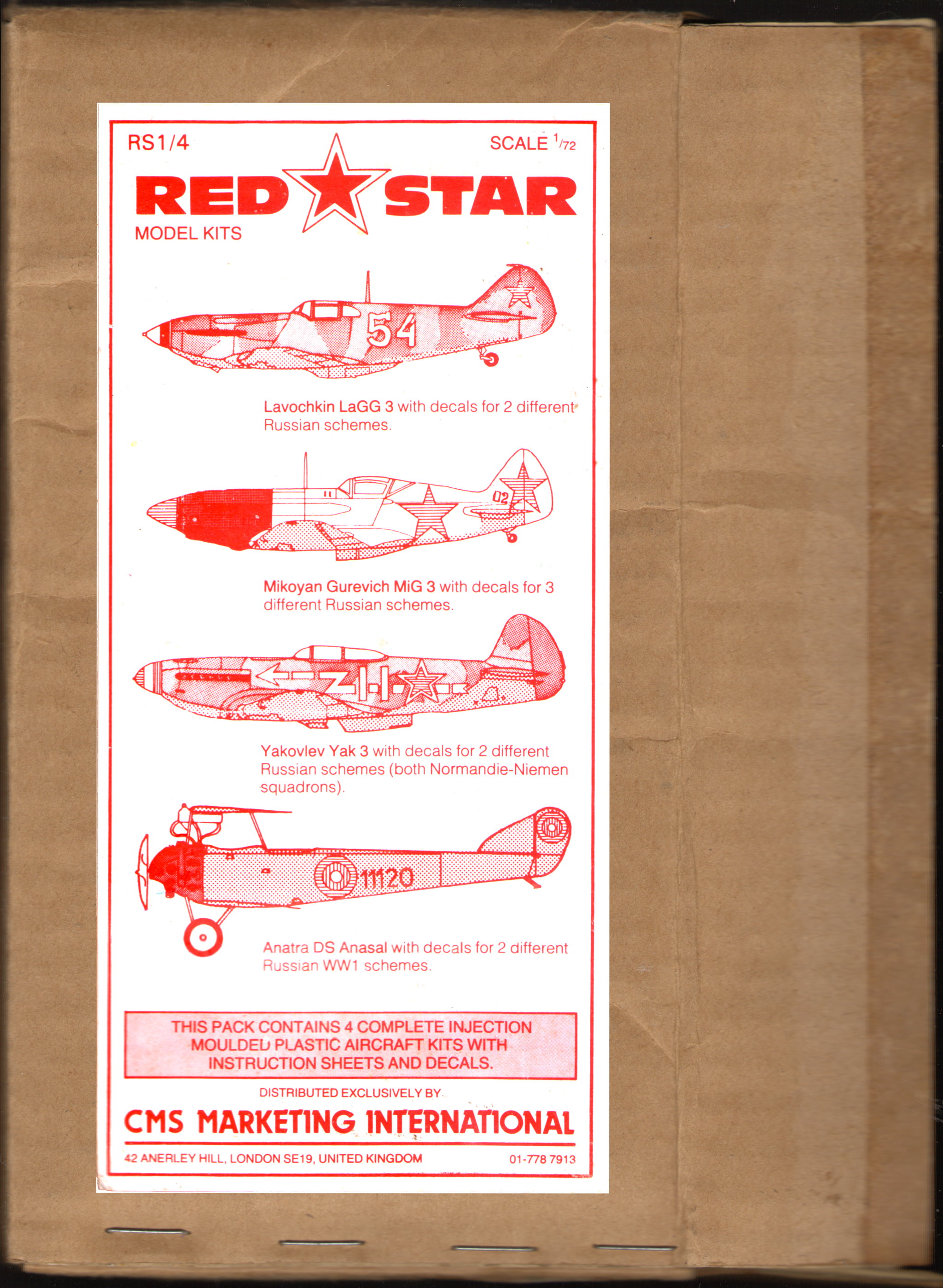 Коробка для набора из четырёх моделей Red Star RS1/4 Lavochkin LaGG-3, Red Star Model Kits Ltd, 1983/4
